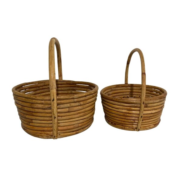 Vintage Woven Rattan Nesting Basket Set With Handles - Picture 6 of 10
